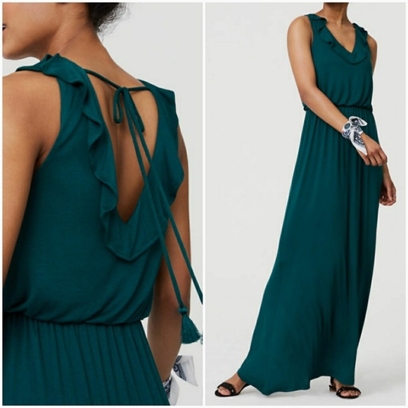 LOFT Dresses & Skirts - LOFT Deep Jade Ruffle Back Maxi Dress